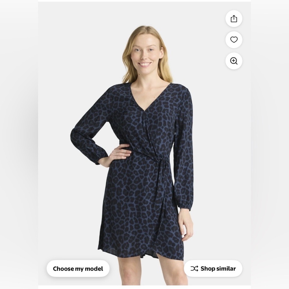 Navy and black Leopard print Long Sleeve Dress